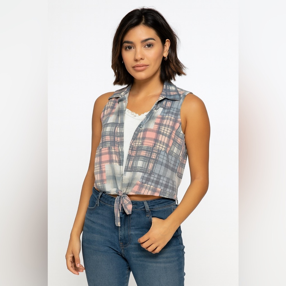 Vtg 80s plaid belly top